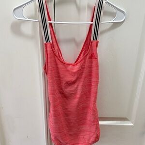 adidas Pink Striped Athletic Tank Top with Branded Straps